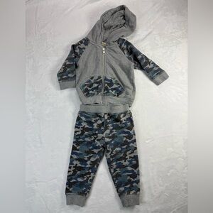 Peek‎ Gray and Blue Camo Sweatpants and zip up Hoodie Set. Size 6-12m - Fall